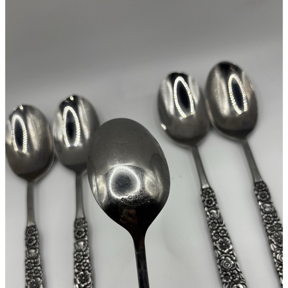 Set Of 5 1971 Cosmos Stainless Flatware Japan Replacement Spoons Floral Flower - Picture 2 of 3